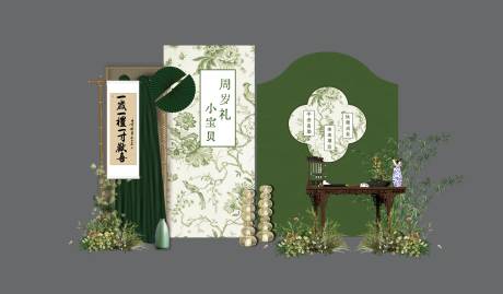 源文件下載【享設計】搜索編號：45600025091766037【寶寶生日宴小清新新中式堆頭美陳】