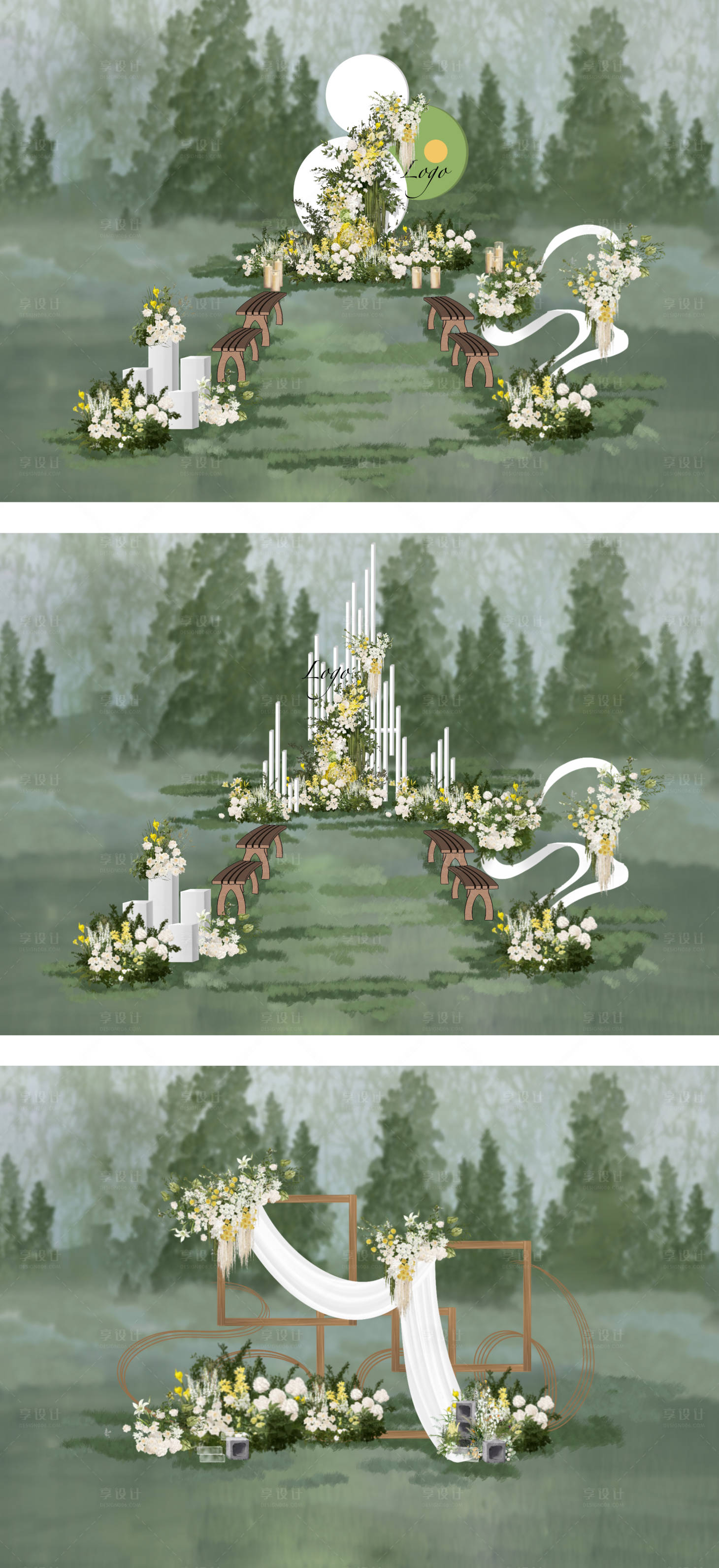 源文件下载【享设计】搜索编号：46440025161305596【黄白绿花艺户外小众婚礼】