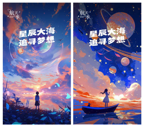 源文件下载【星辰大海追寻梦想插画海报】编号：52870025134561137