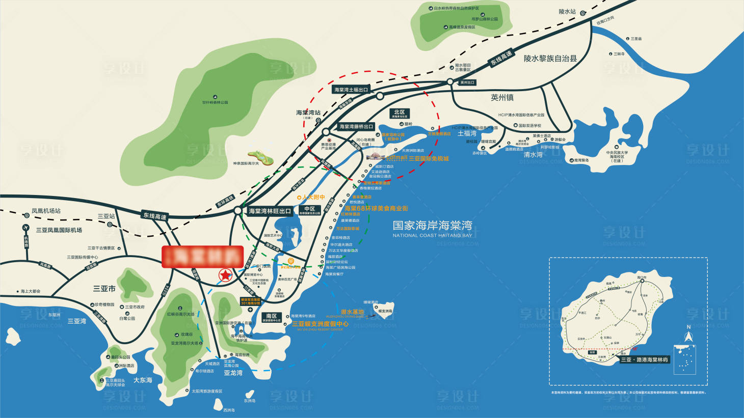 源文件下载【享设计】搜索编号：81500025317177070【地产项目三亚区位图视觉】