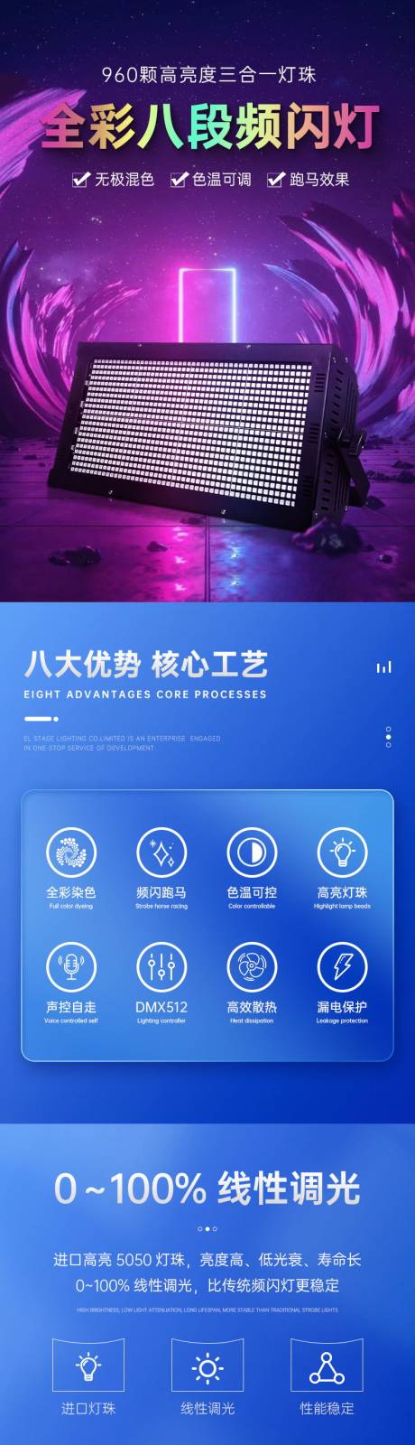 源文件下载【享设计】搜索编号：66480024883639105【电商舞台全彩八段频闪灯详情页面】