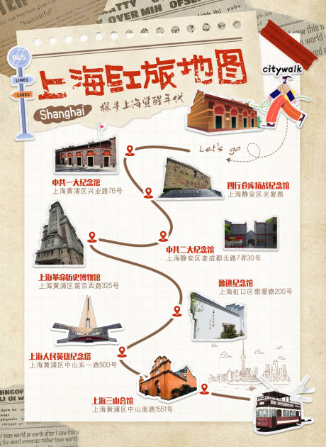 源文件下載【享設計】搜索編號：96620025332531366【上海紅旅地圖citywalk海報】
