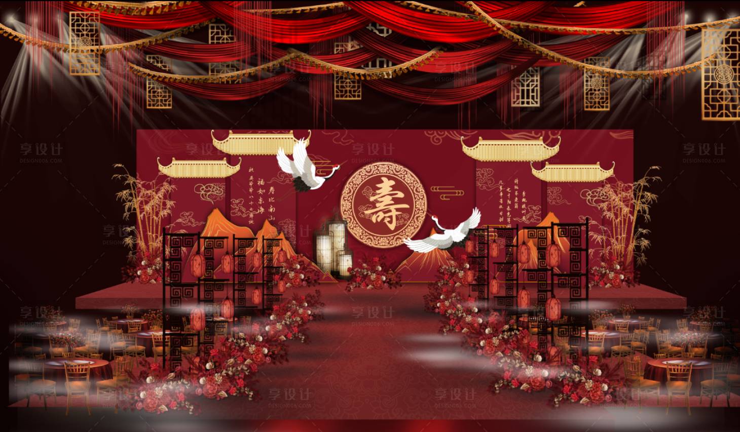 源文件下載【享設計】搜索編號：19560024965761218【中式壽宴效果圖】