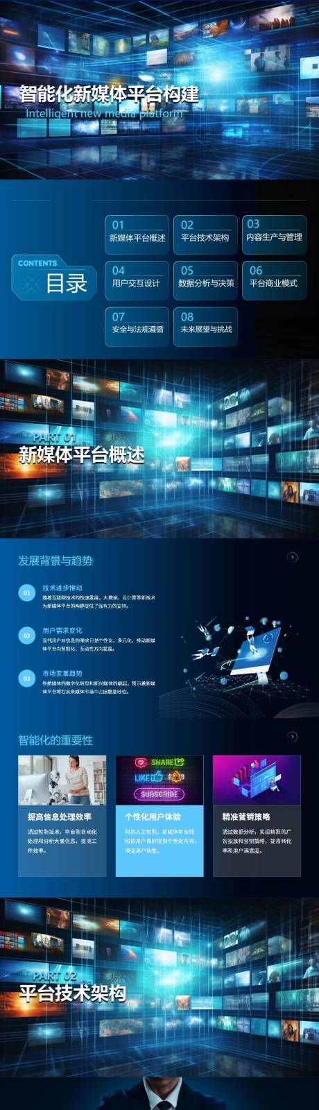 源文件下载【享设计】搜索编号：79140025325664911【智能化新媒体平台构建PPT】