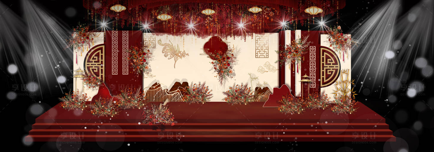 源文件下載【享設計】搜索編號：91680025760375267【新中式香檳色紅色婚禮效果圖】