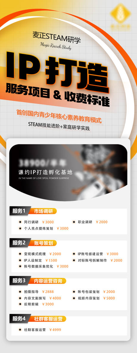 IP打造服务价目表海报
