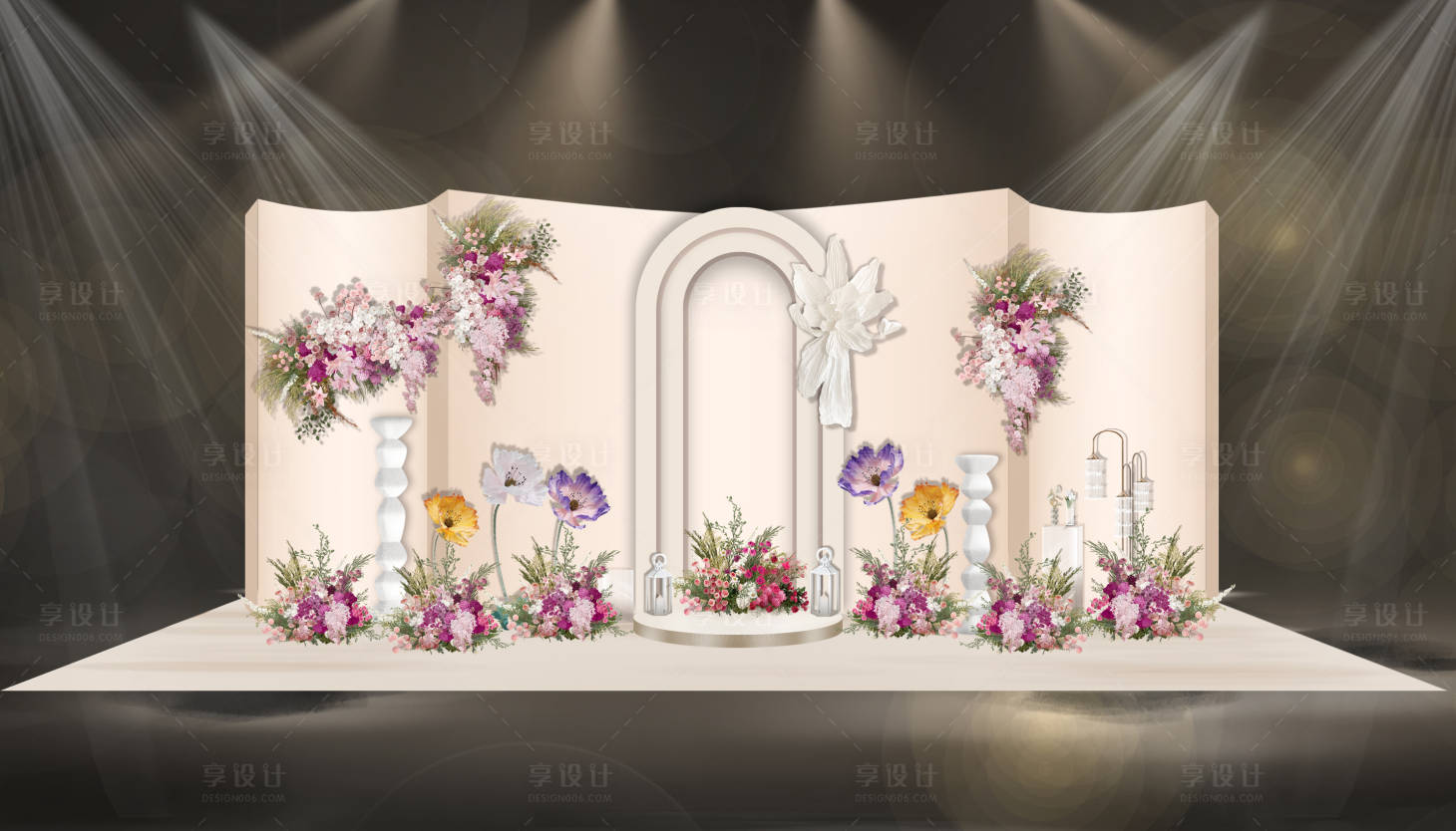 源文件下载【享设计】搜索编号：48860025980975627【香槟色韩式婚礼效果图】