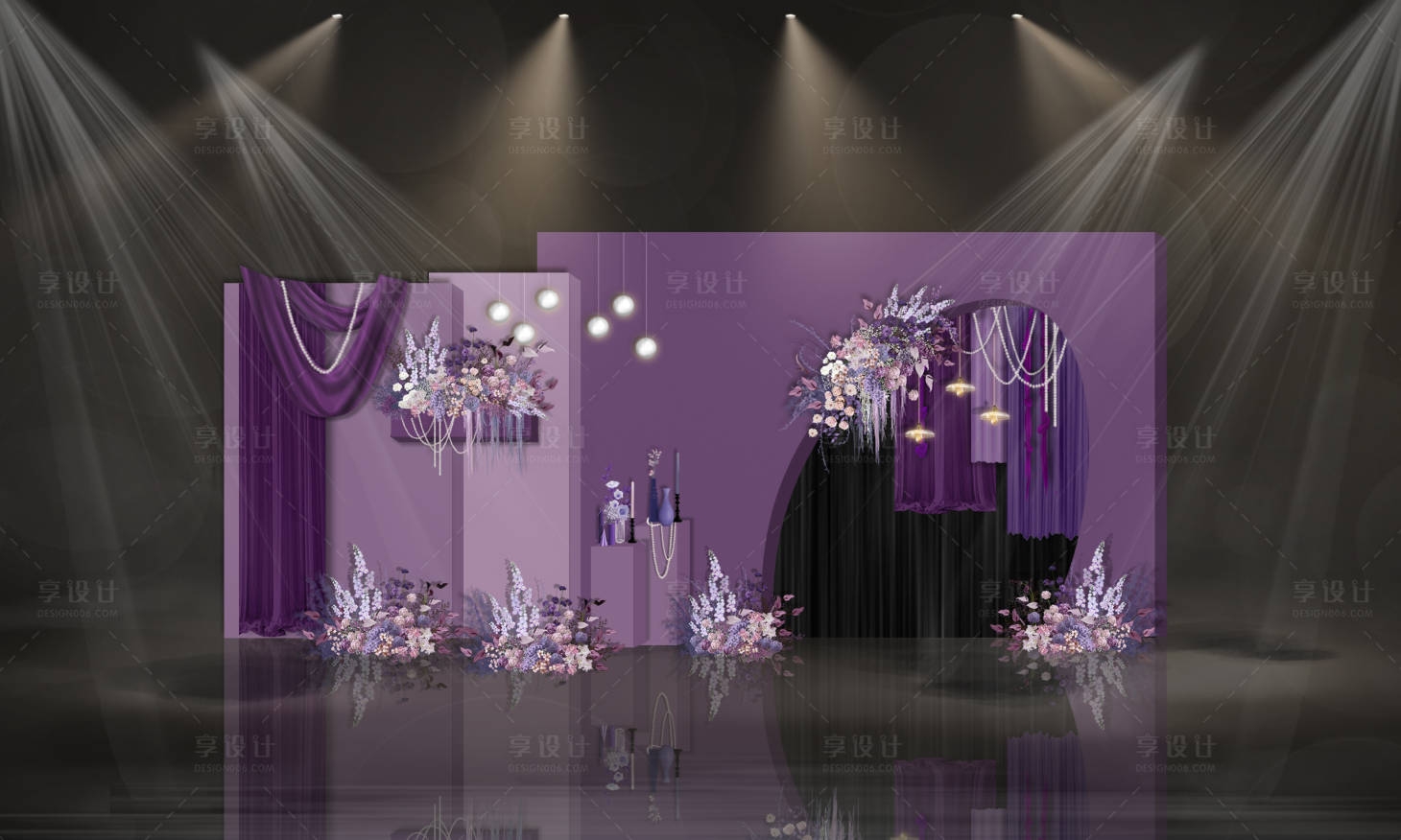 源文件下载【享设计】搜索编号：34050025789557808【复古紫色婚礼迎宾活动美陈】