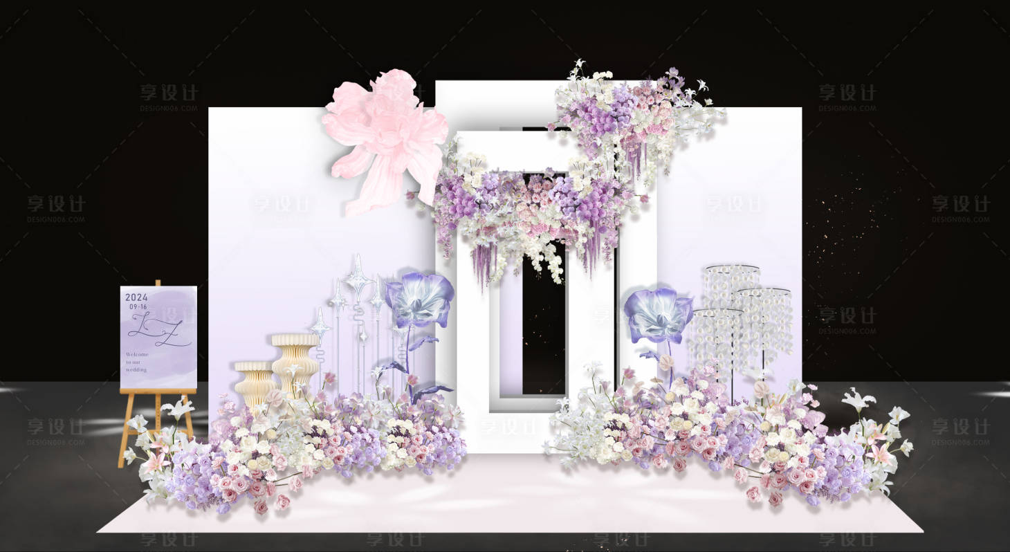 源文件下載【享設計】搜索編號：81740025582103764【白紫色婚禮夢幻活動美陳】