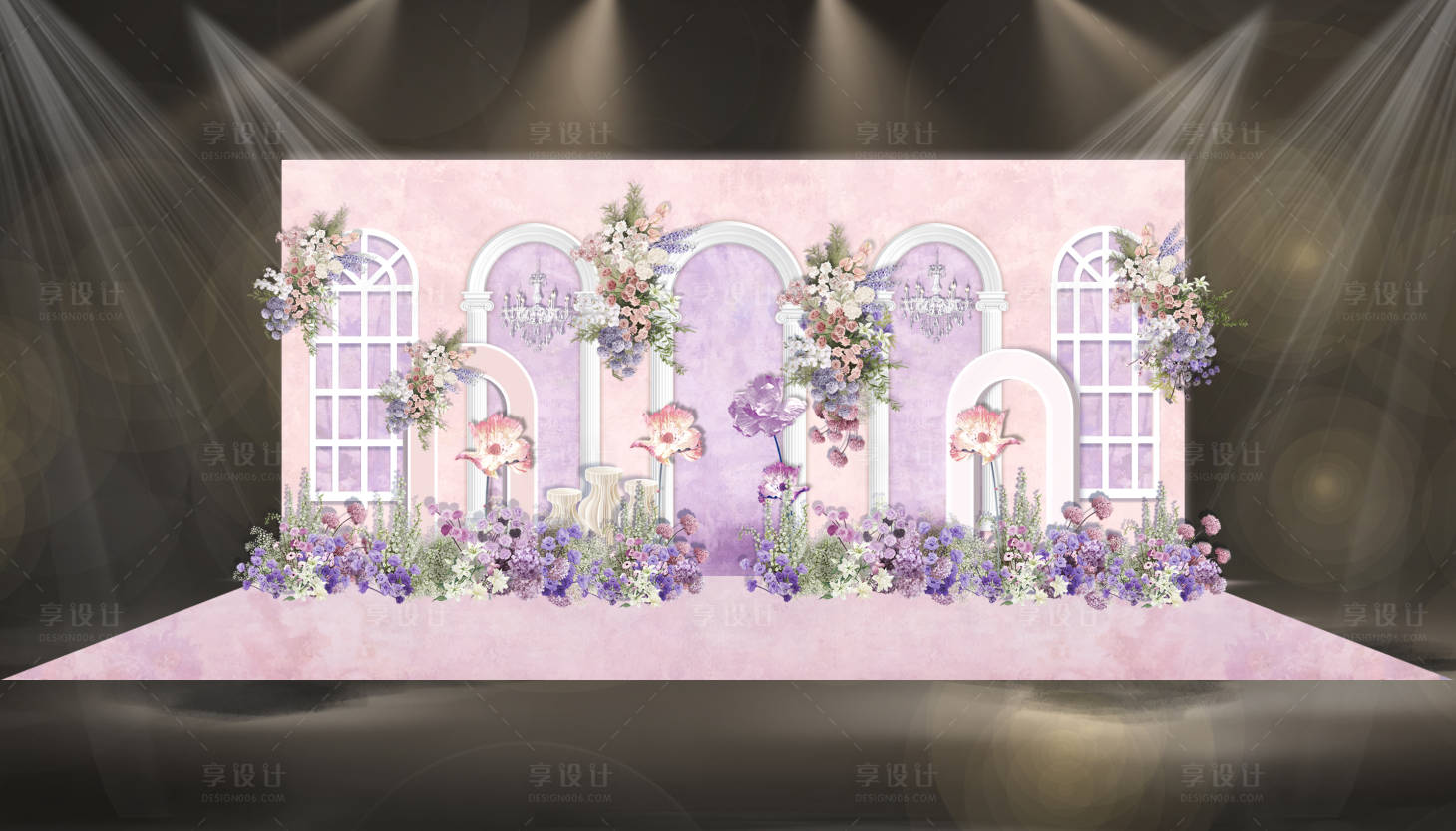 源文件下載【享設計】搜索編號：83690025978424783【粉紫色法式花園婚禮效果圖】
