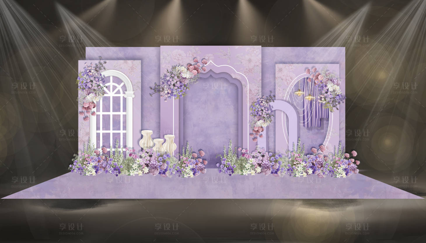 源文件下载【享设计】搜索编号：40450025958692069【紫色法式油画婚礼效果图】