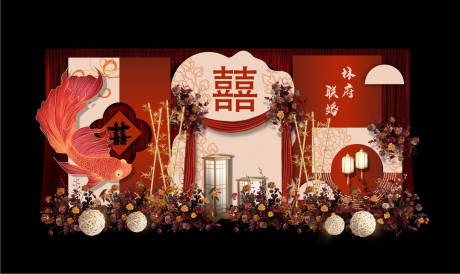 源文件下载【红色鲤鱼中式婚礼美陈】编号：72030026533154196