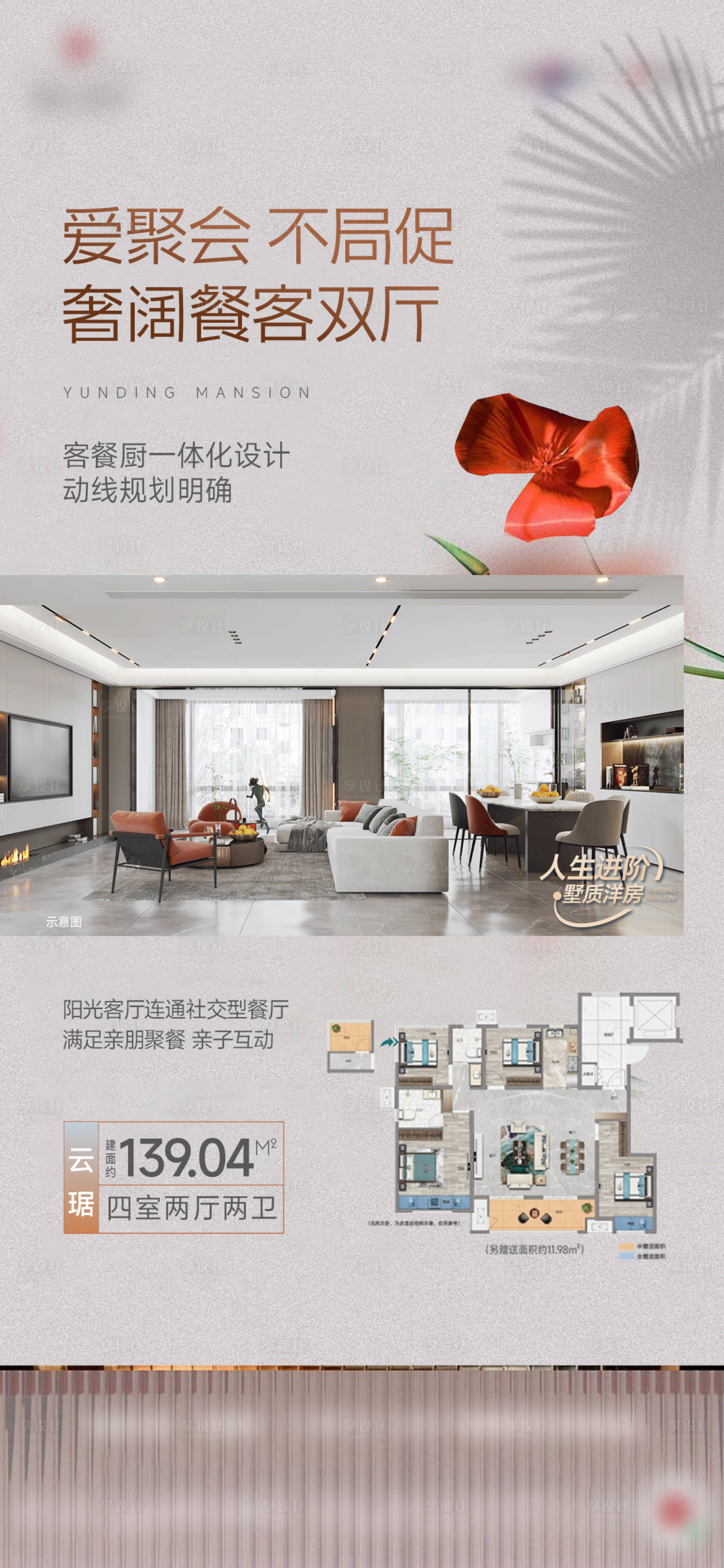 源文件下载【享设计】搜索编号：42050026180728836【餐客双厅地产户型洋房配套价值点】