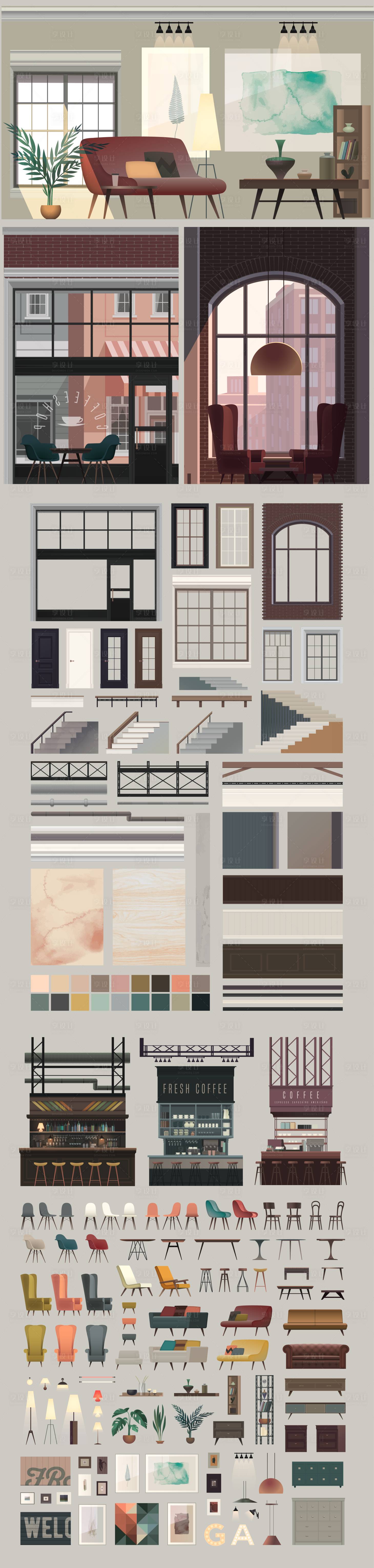 源文件下载【复古场景插画贴纸】编号：72150026319106859