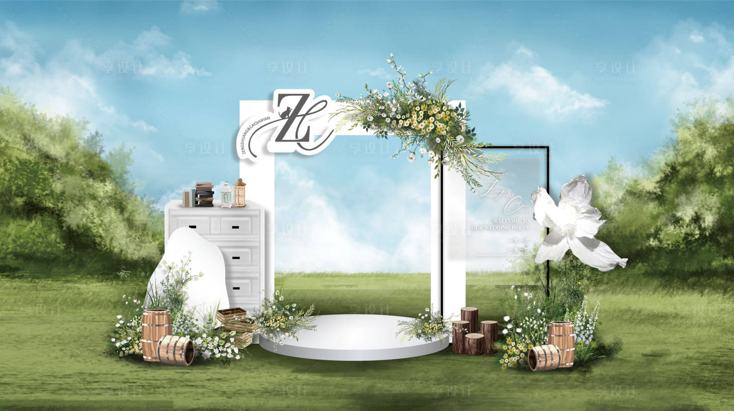 源文件下载【享设计】搜索编号：90680026534304571【白绿森系美陈】