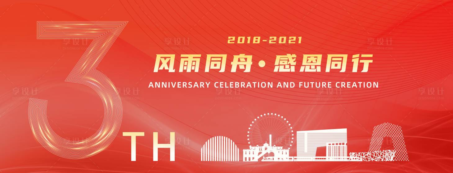 源文件下载【红色周年庆城市剪影主视觉】编号：97190026110864597