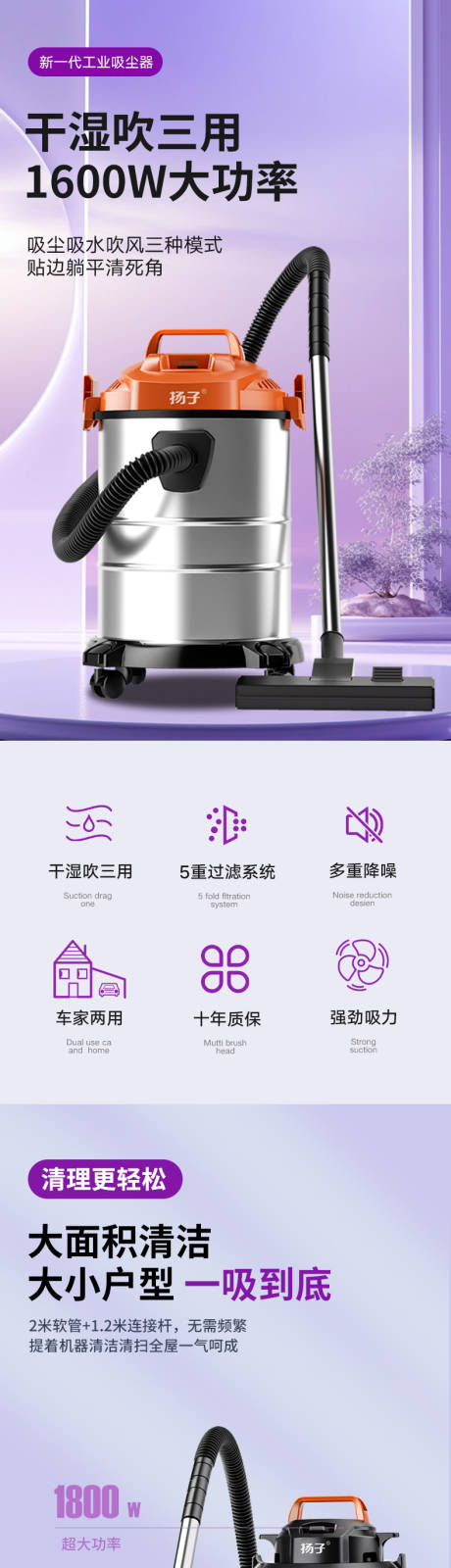 源文件下載【享設計】搜索編號：76050026305733475【紫色工業吸塵器詳情頁】