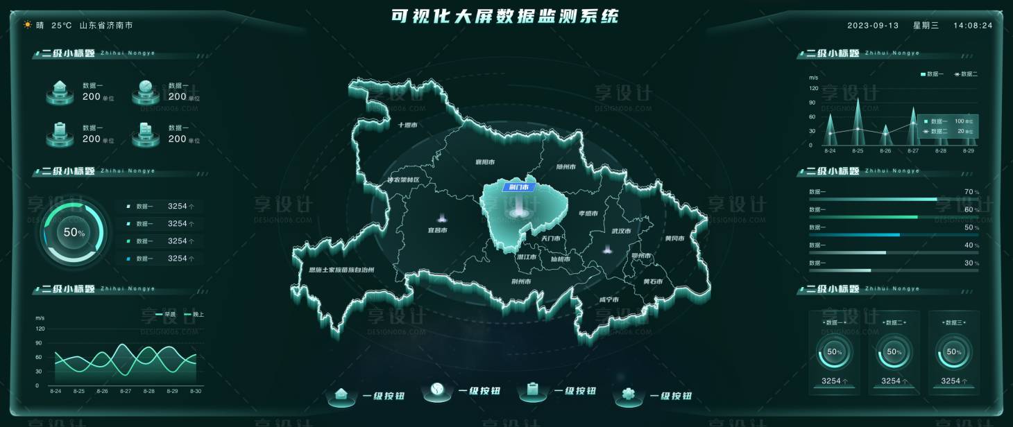 源文件下載【享設計】搜索編號：85630026347864863【湖北省數據監測可視化大屏】