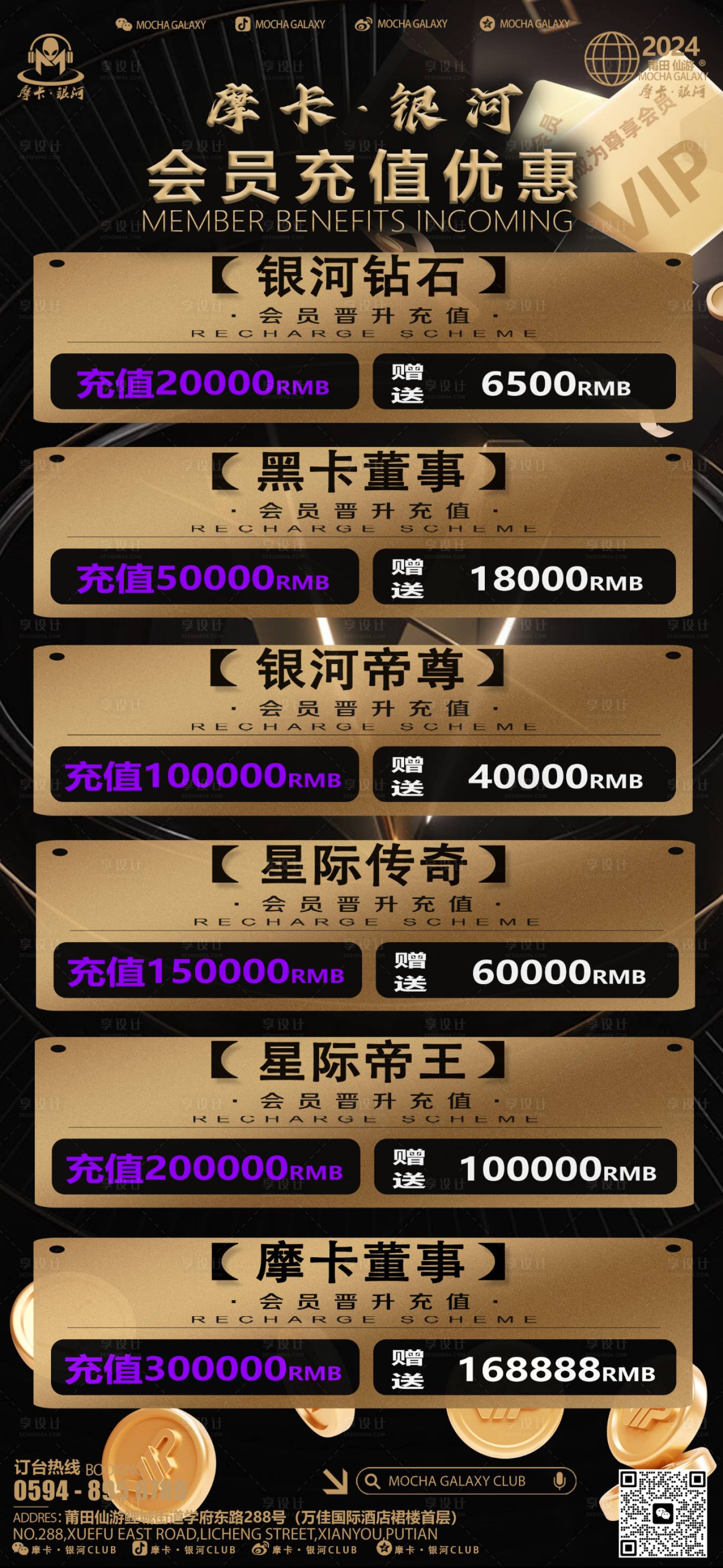 源文件下载【享设计】搜索编号：35620026722697297【酒吧黑金会员充值海报】