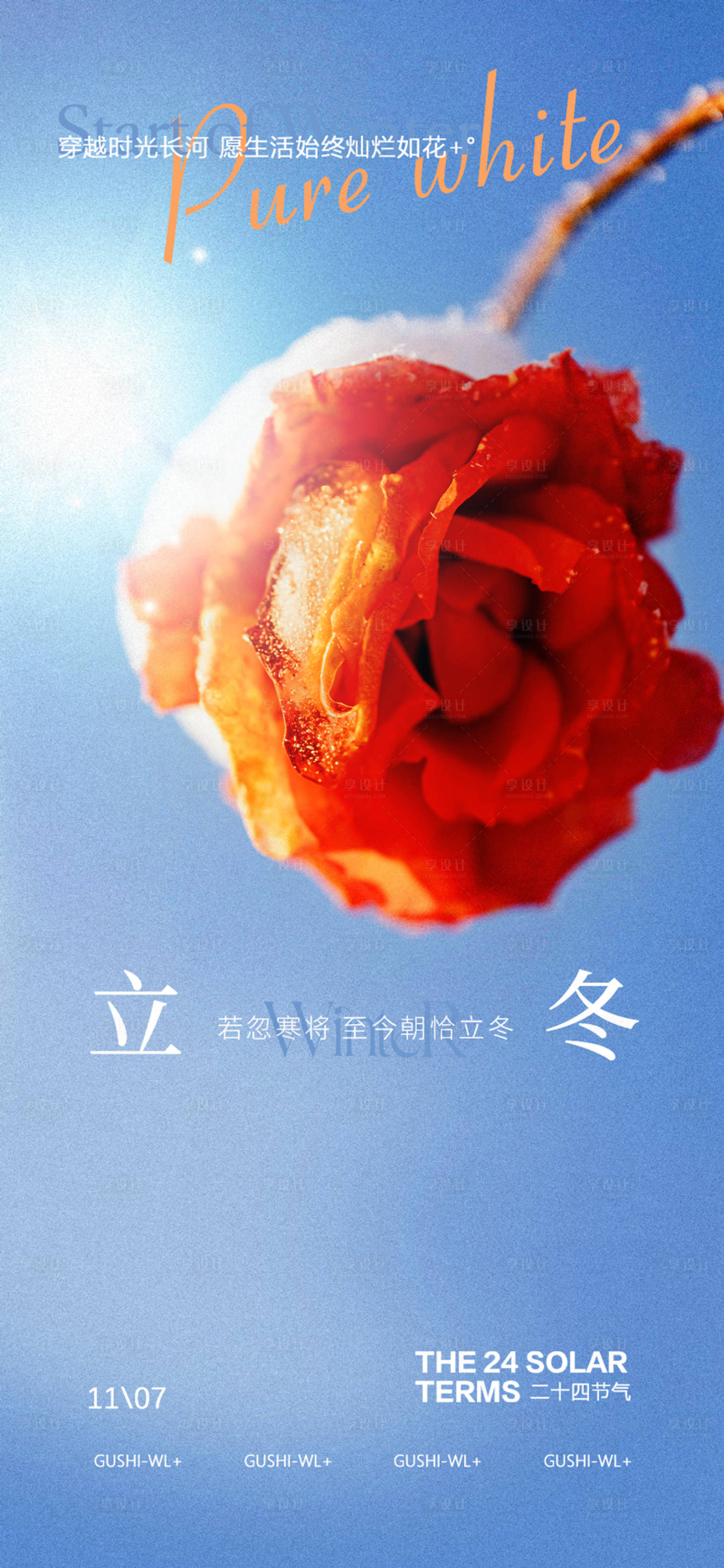 源文件下载【享设计】搜索编号：25490026984593573【二十四节气玫瑰花开立冬海报】