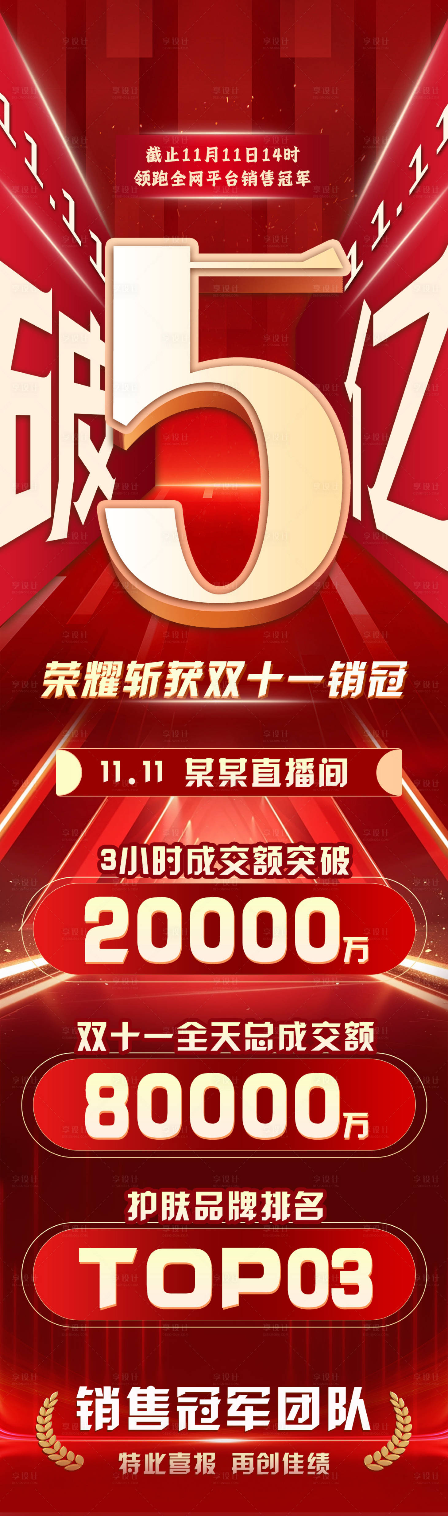 源文件下载【享设计】搜索编号：48580026674751172【双十一销售战报长图】