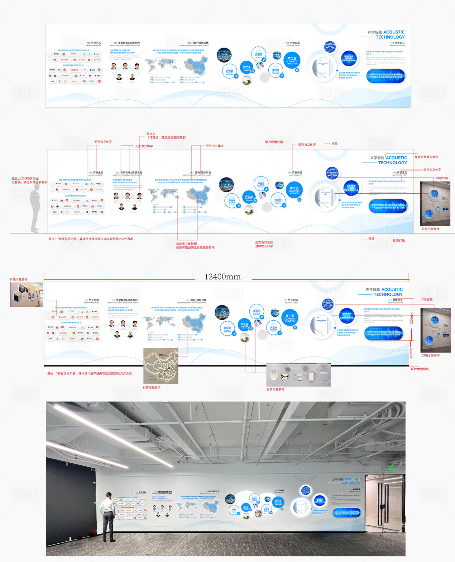 源文件下载【企业展厅科技感品牌文化墙(材质标注)】编号：58330026927697921