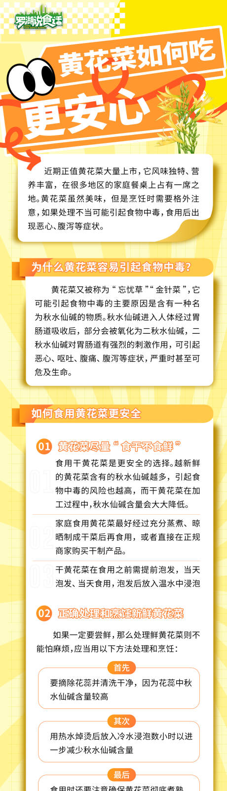 源文件下载【黄花菜如何吃更安心科普海报长图】编号：11540027096563541