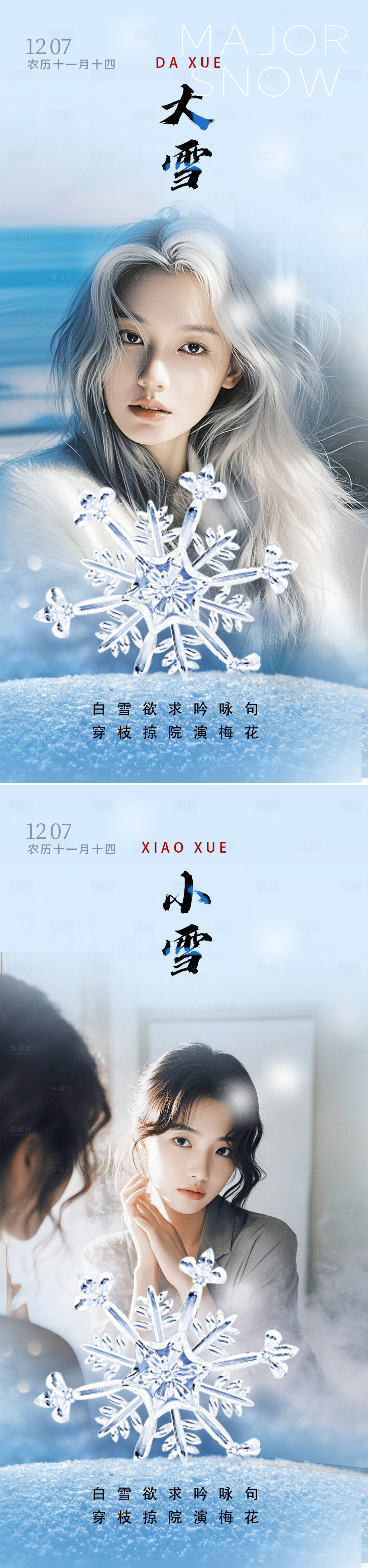 源文件下載【享設計】搜索編號：58390027472883567【小雪大雪醫美節氣海報】