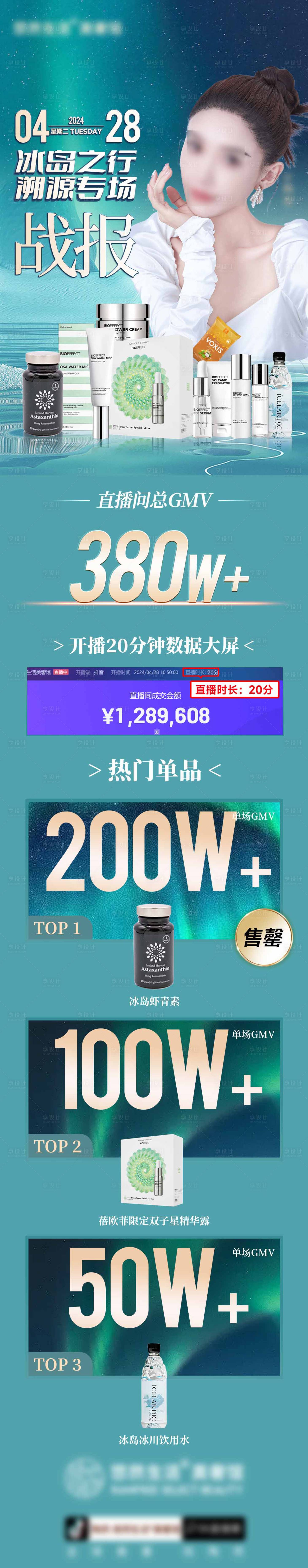 源文件下載【享設計】搜索編號：28810027546494664【醫美直播銷售戰報長圖】
