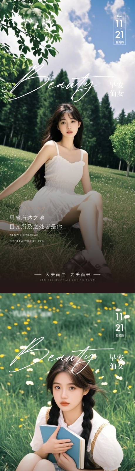 源文件下载【享设计】搜索编号：23190027424107003【医美Ai美女早安图海报 】