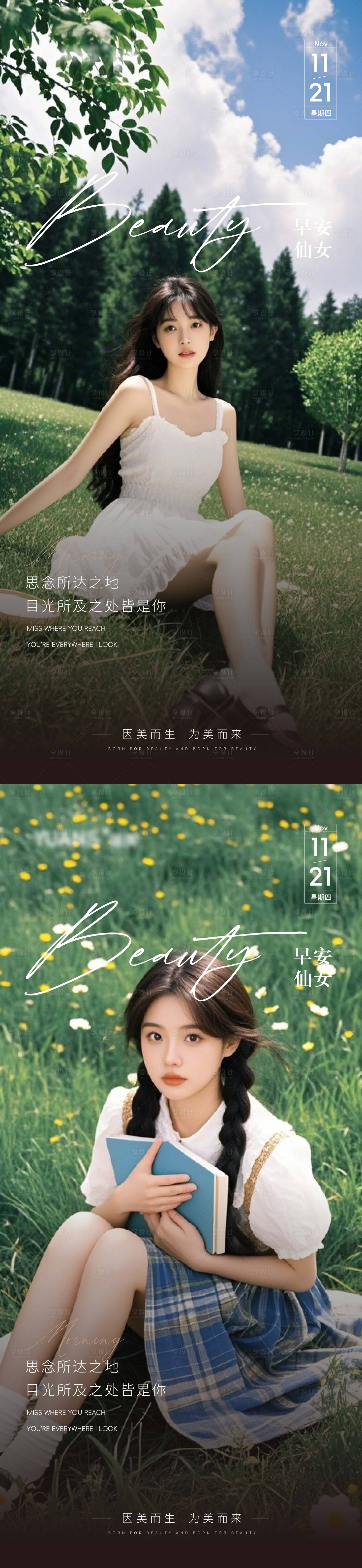 源文件下载【医美Ai美女早安图海报 】编号：23190027424107003
