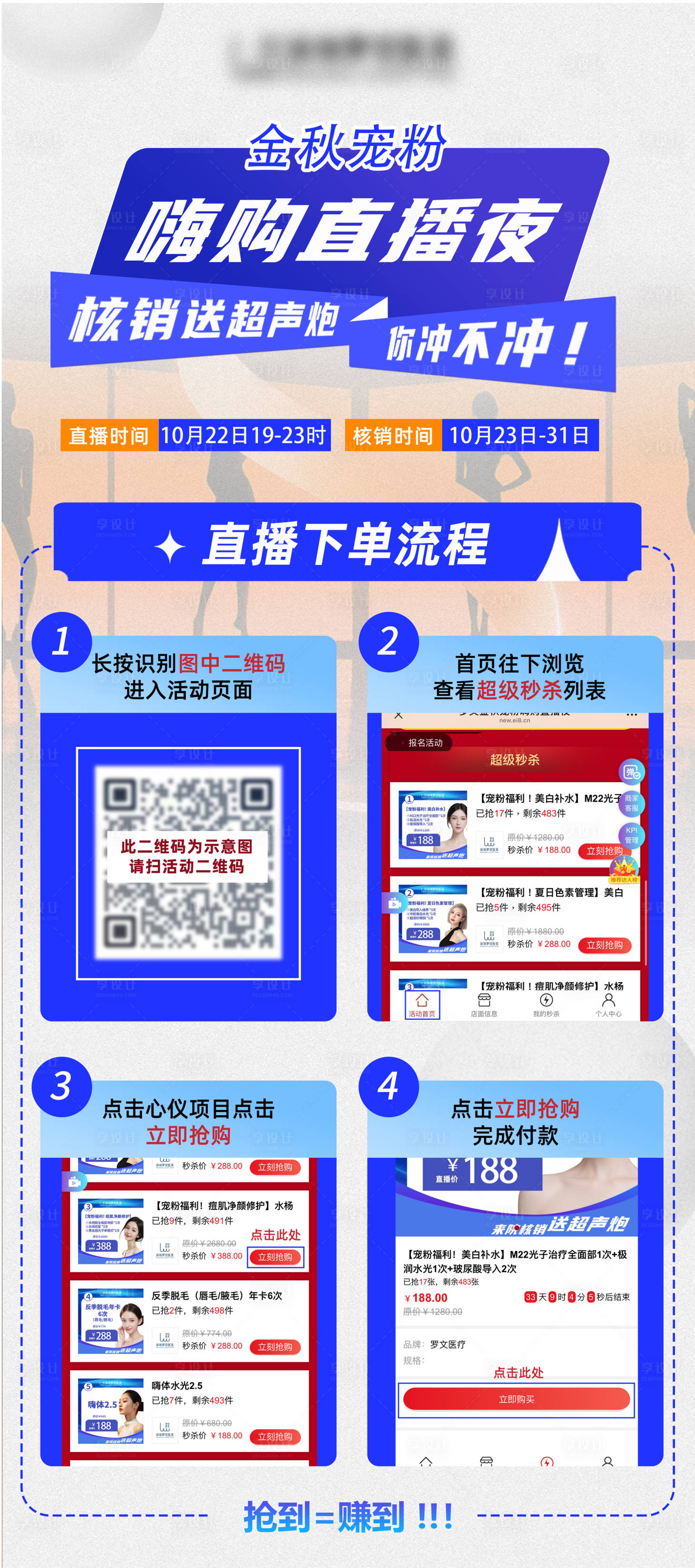 源文件下载【享设计】搜索编号：47900027155586416【医美直播下单流程海报】