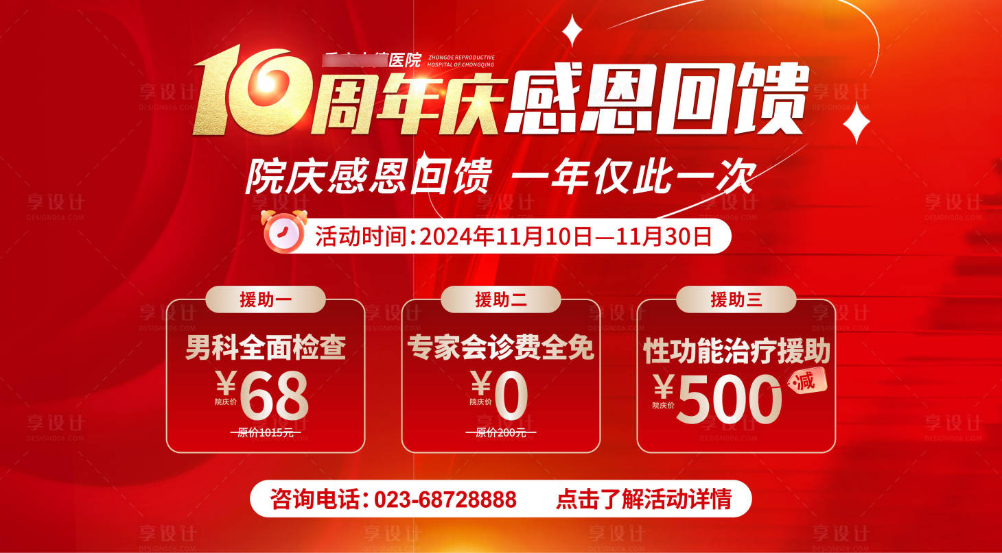 源文件下載【享設(shè)計】搜索編號：14310027582143355【男科10周年慶活動背景板】