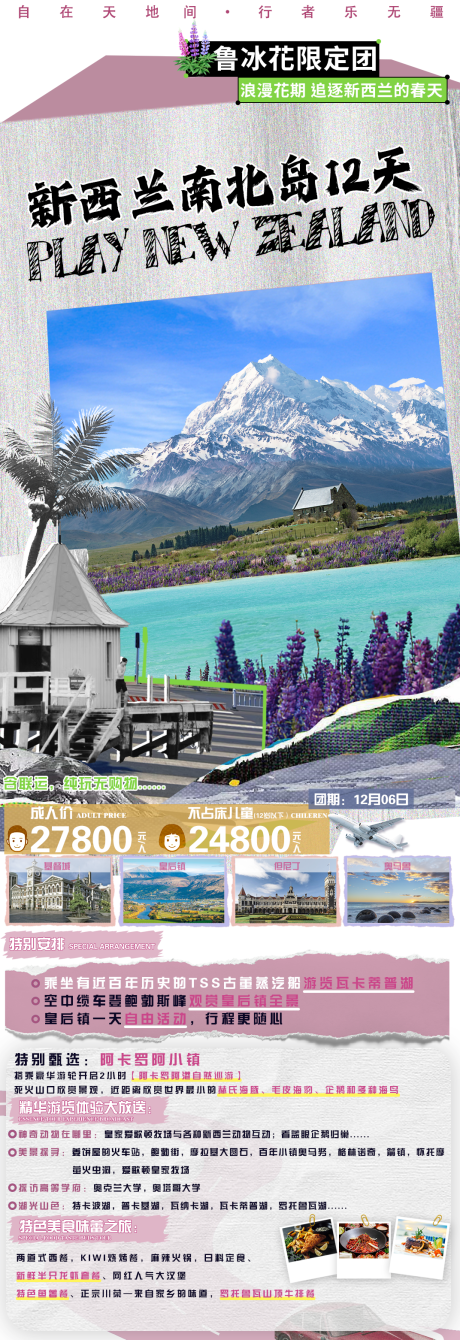 新西兰南北岛旅游长图海报