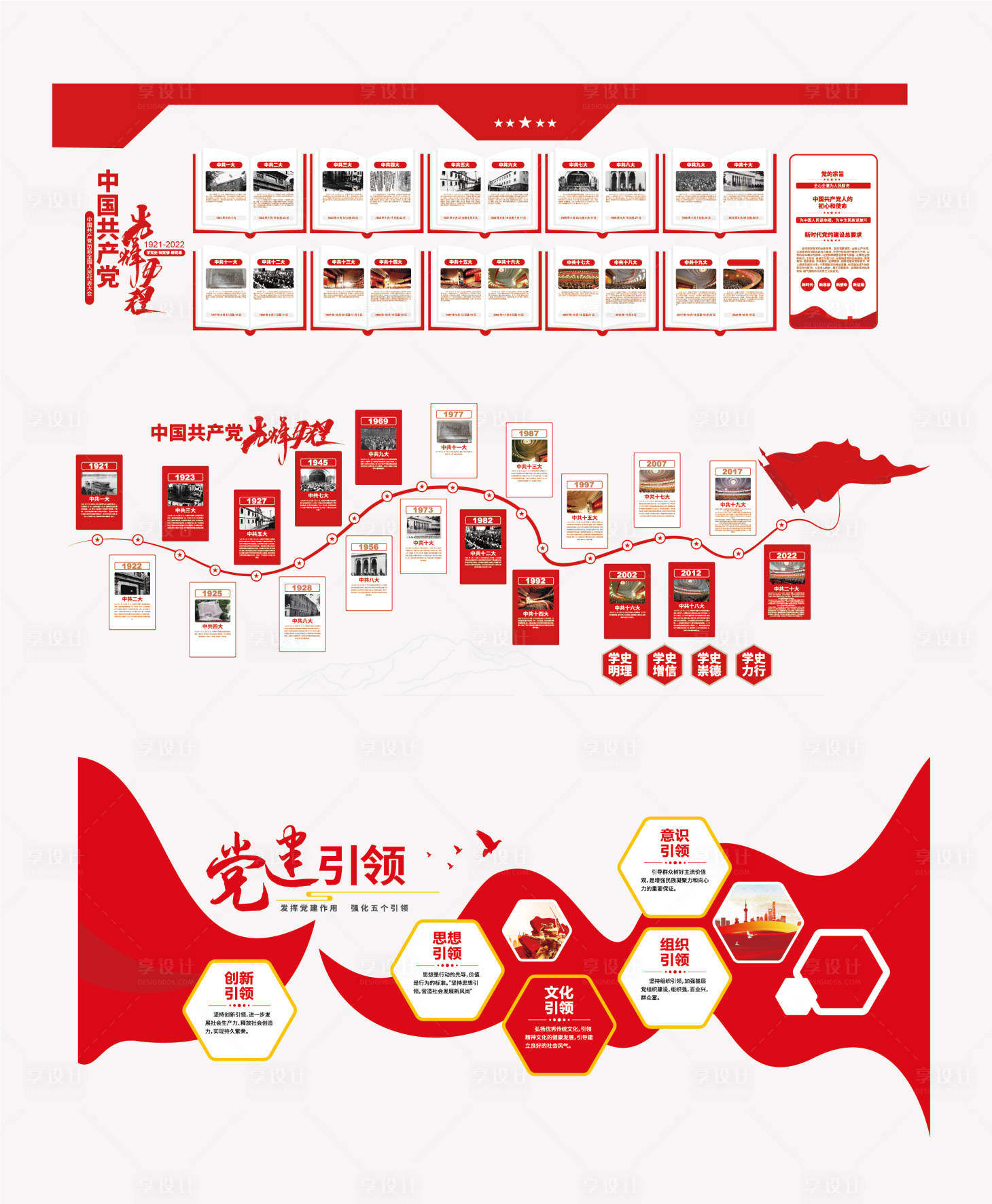 源文件下载【享设计】搜索编号：90580027493337494【党建历程系列文化墙】