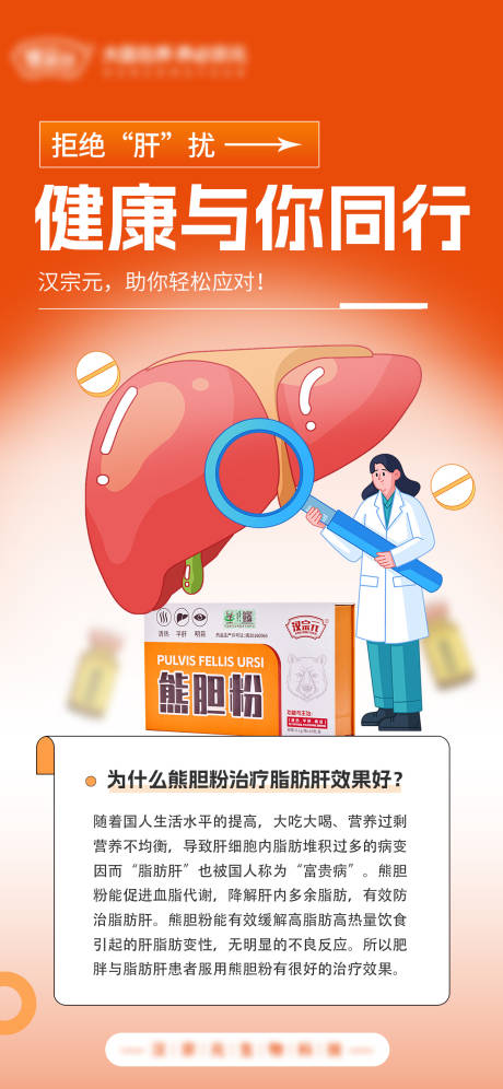 熊胆粉知识治疗脂肪肝科普海报