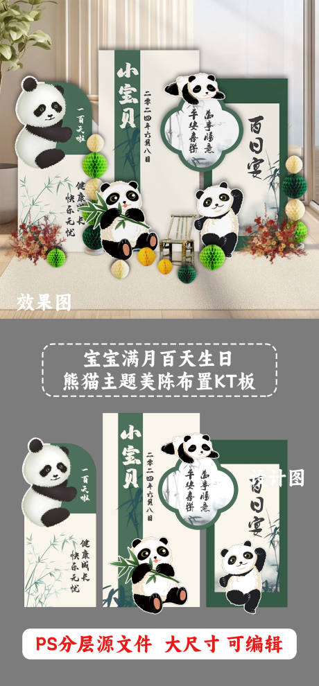 源文件下載【享設計】搜索編號：93980027092847352【寶寶生日熊貓主題kt板 】