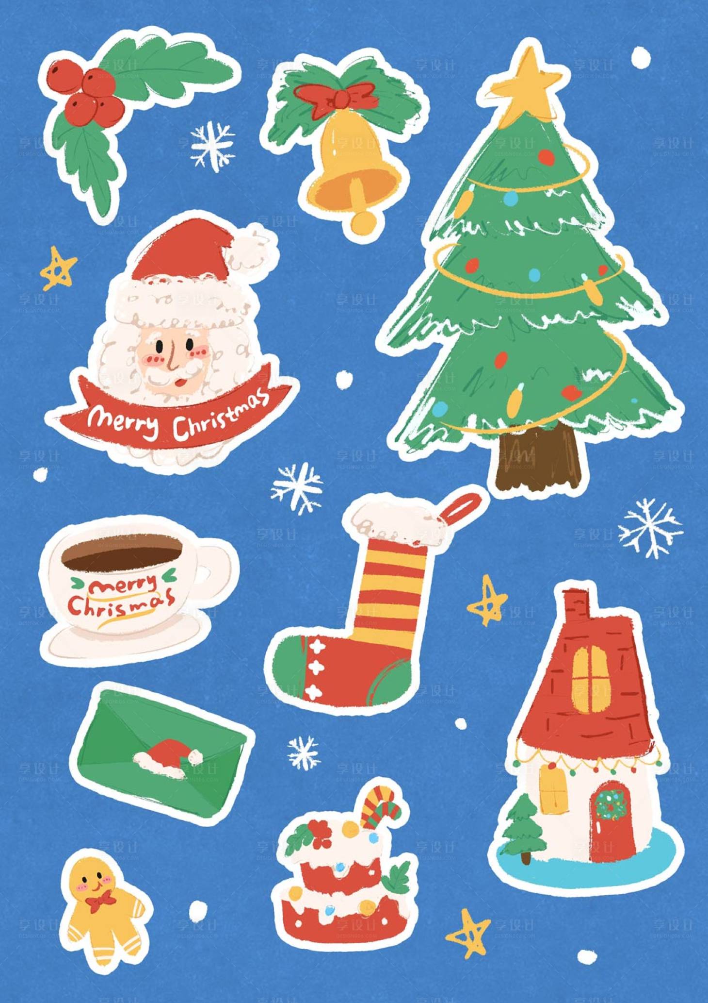 源文件下载【享设计】搜索编号：92050027558563498【圣诞节潮流时尚涂鸦贴纸】