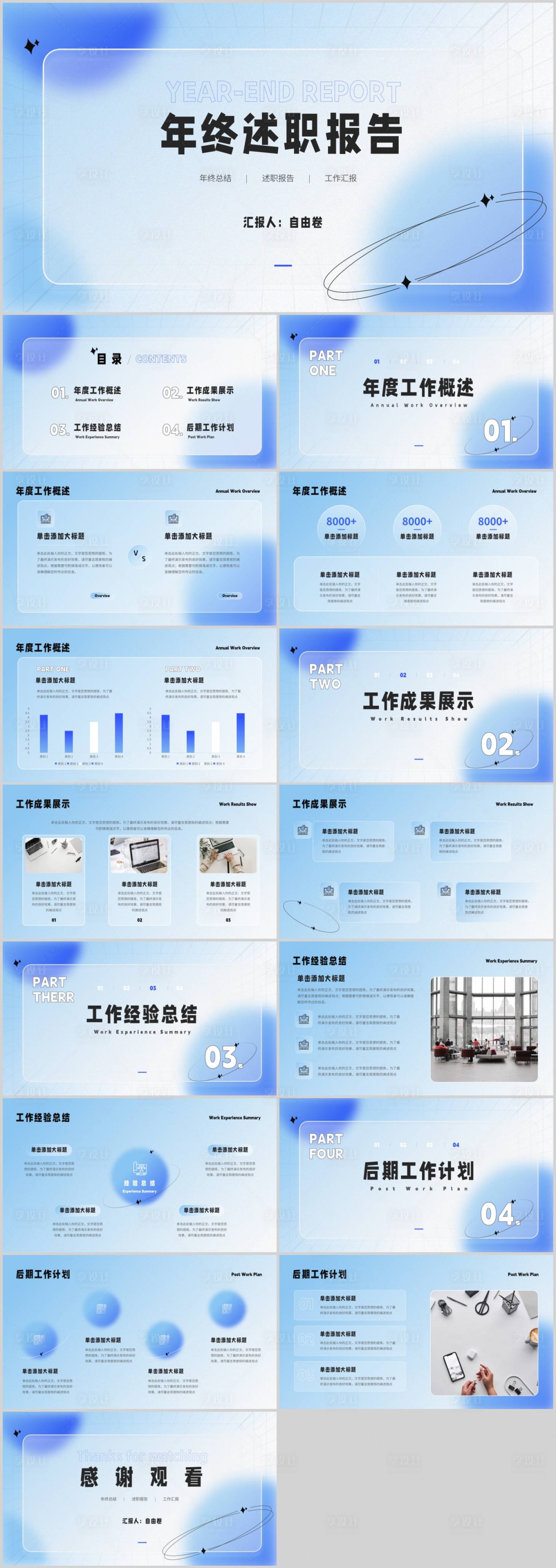 源文件下载【享设计】搜索编号：86160027425202122【弥散渐变年终工作总结PPT】