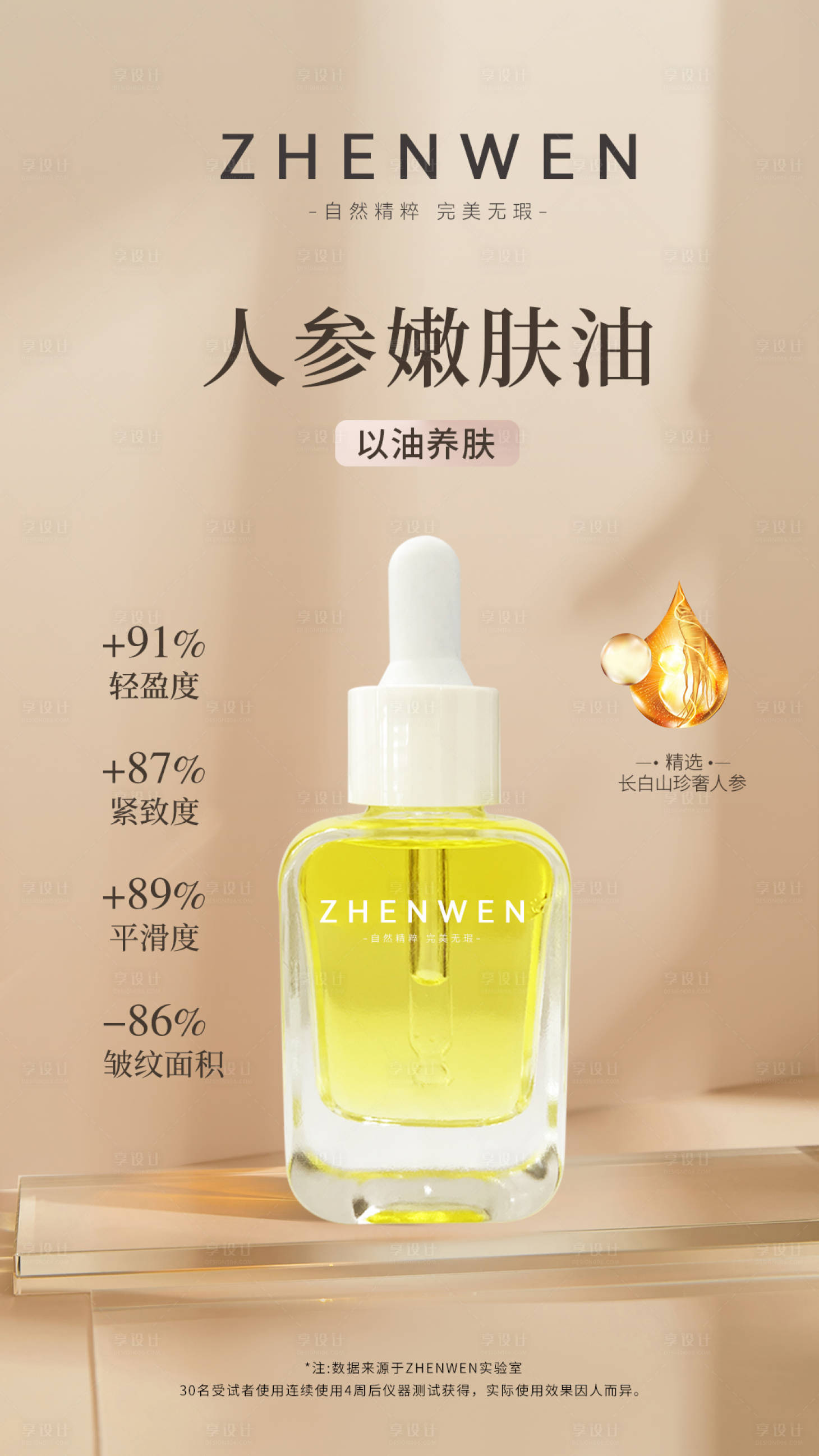 源文件下載【享設(shè)計】搜索編號：92490027108778632【護(hù)膚人參嫩膚油海報】