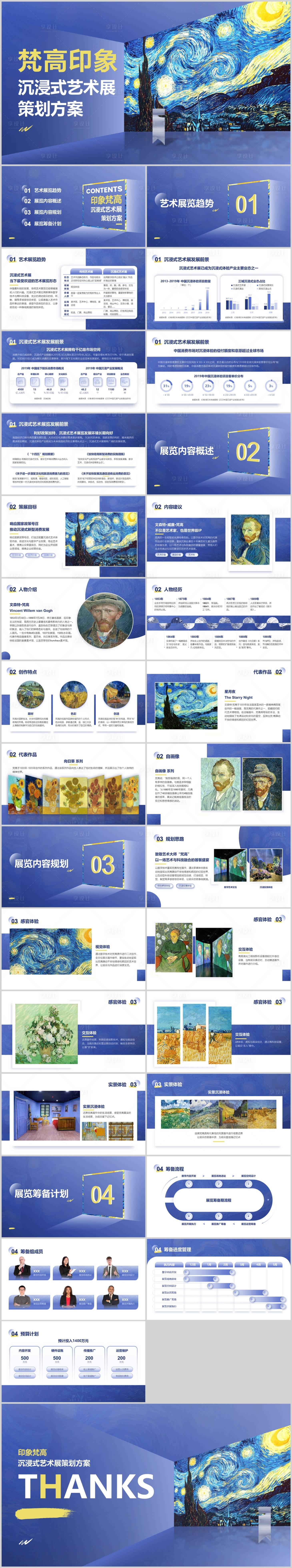 源文件下载【享设计】搜索编号：68740027852497677【蓝黄复古科技风沉浸式艺术展策划方案p】