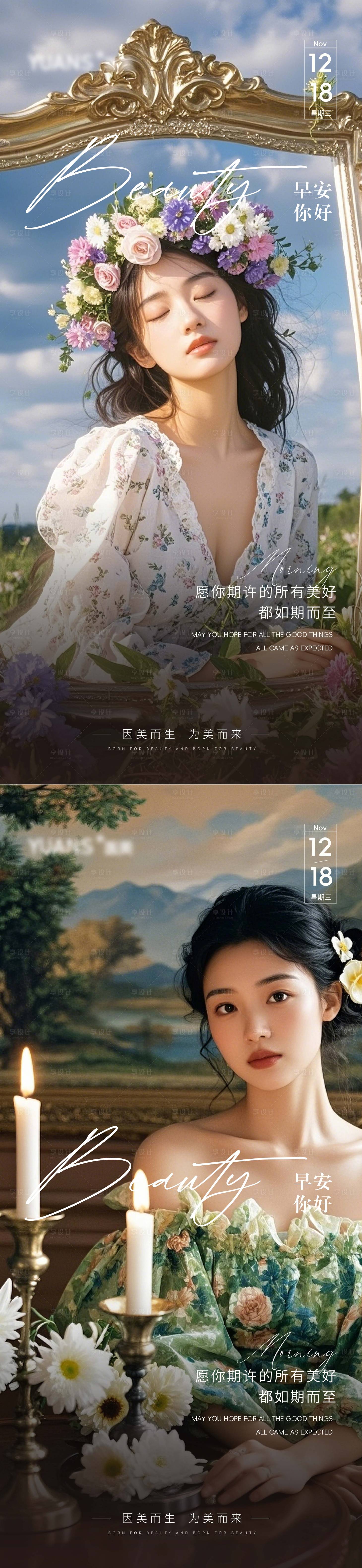 源文件下载【享设计】搜索编号：96770027893241569【医美早安图海报】