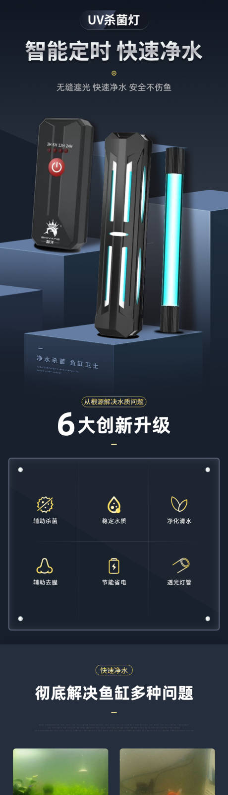 源文件下载【享设计】搜索编号：41670027826798291【鱼缸电商UV灭菌灯电商详情页】