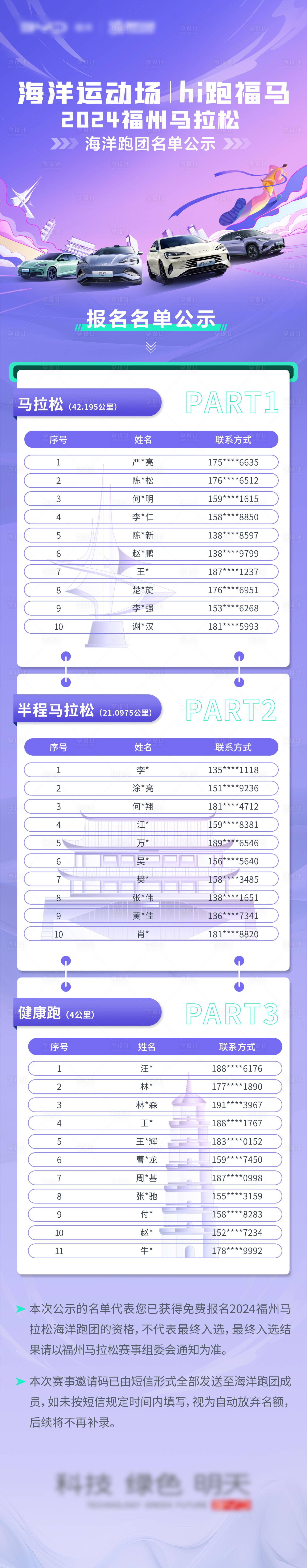 源文件下载【享设计】搜索编号：50700027913665186【汽车马拉松公示名单长图海报】
