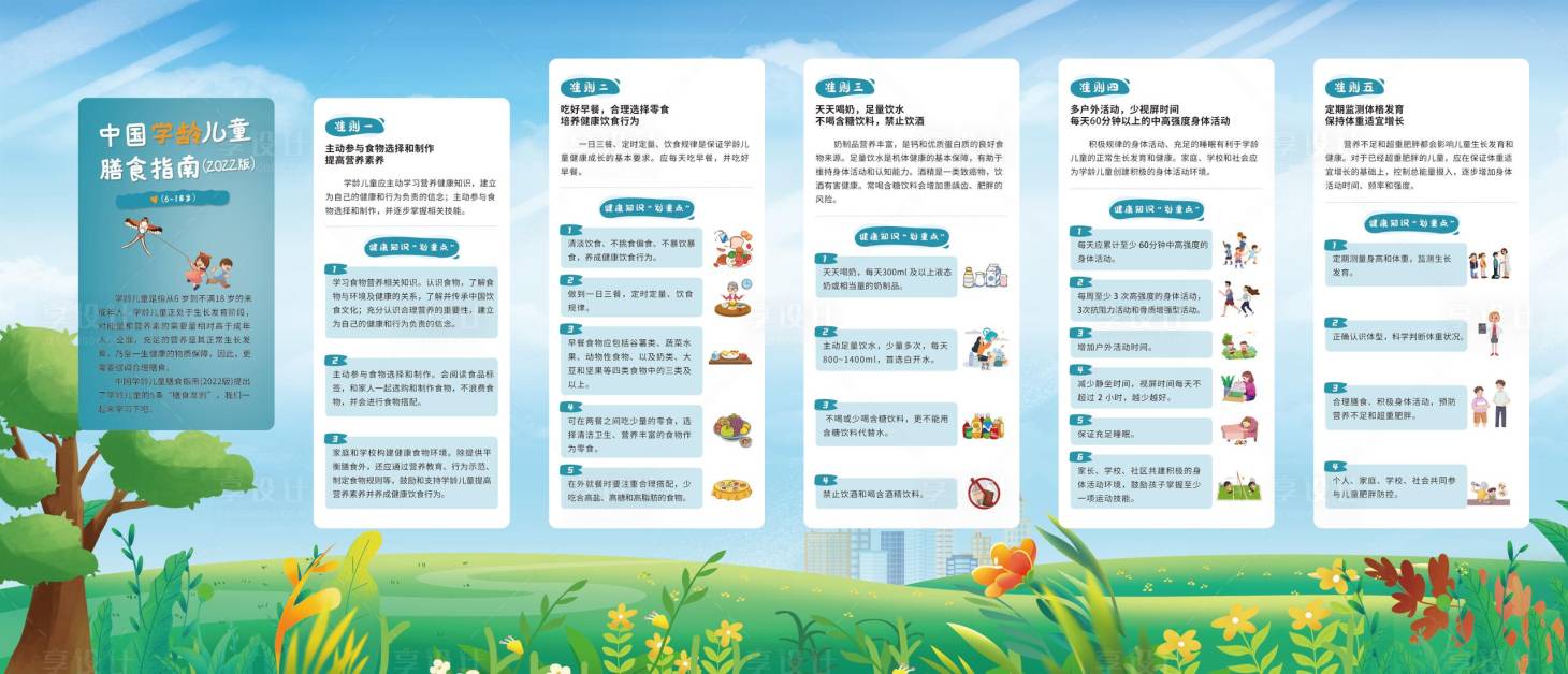 源文件下载【享设计】搜索编号：71500028078094531【中国学龄儿童膳食指南背景板】