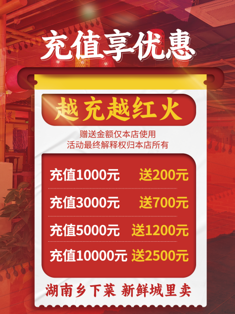 餐饮湖南菜红色系充值海报