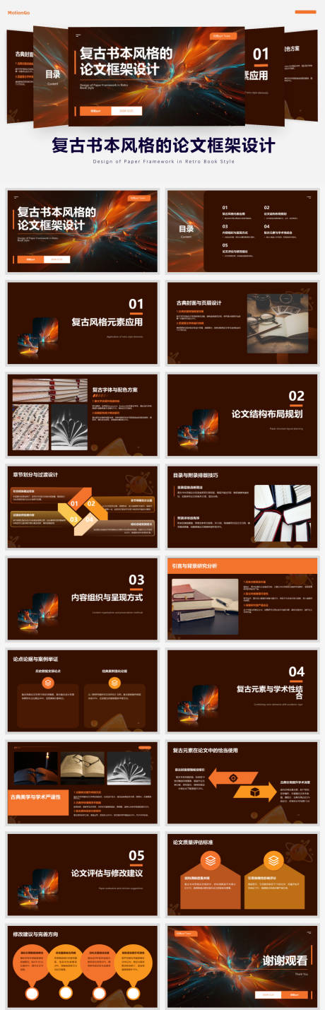 源文件下载【享设计】搜索编号：39250028060572526【复古书本风格的论文框架设计PPT】