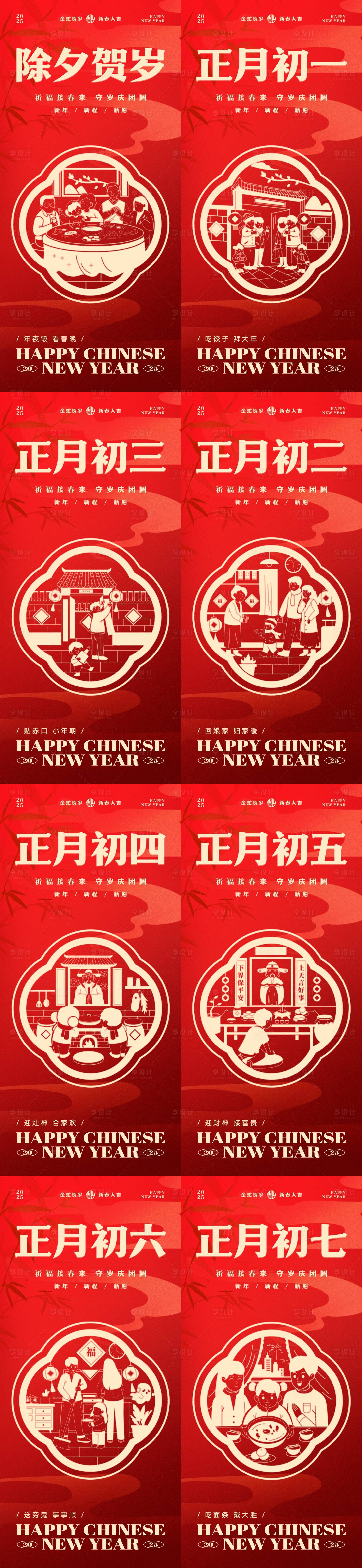 源文件下载【新年春节正月年俗习俗喜庆系列海报】编号：88150028006366912