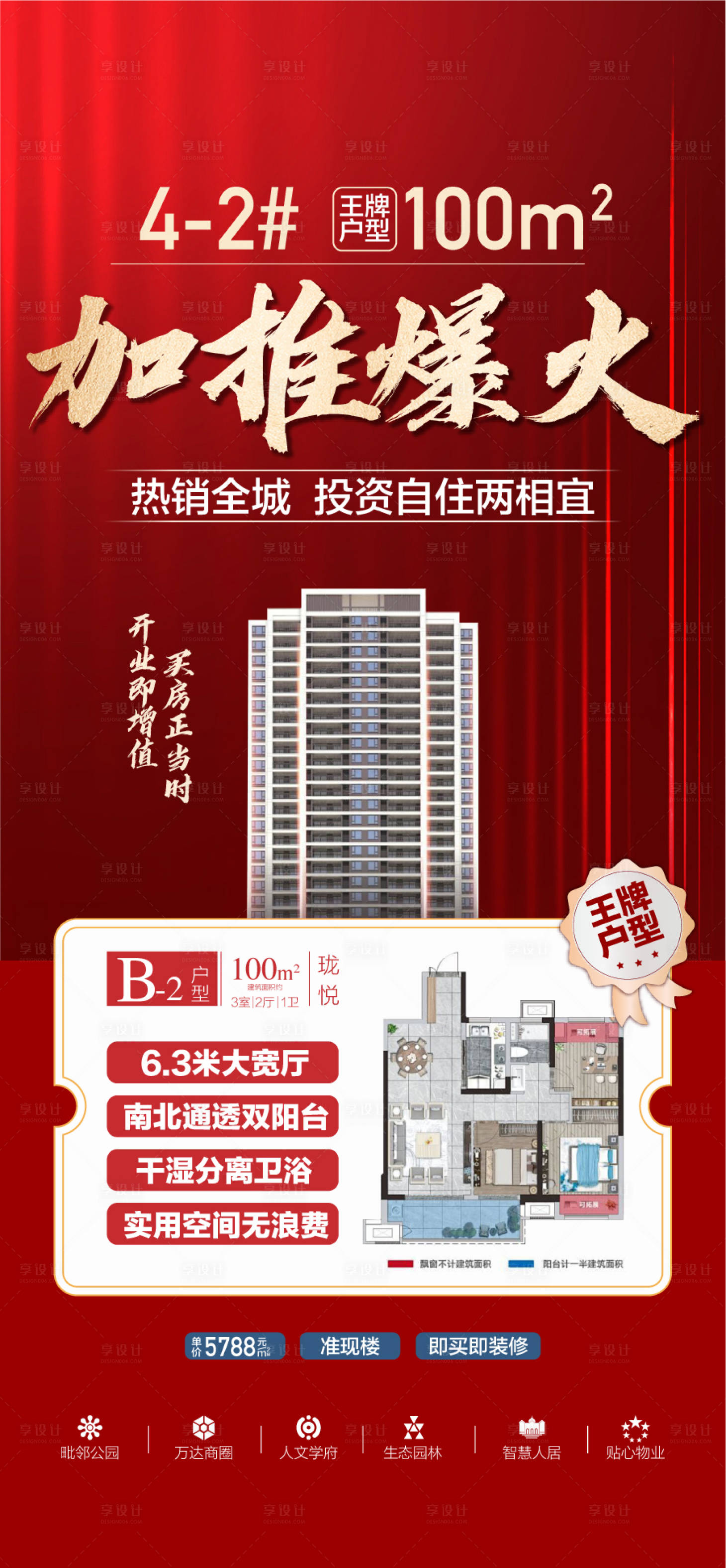源文件下载【享设计】搜索编号：67080027694017444【头排江景好房加推爆火投资自住海报】