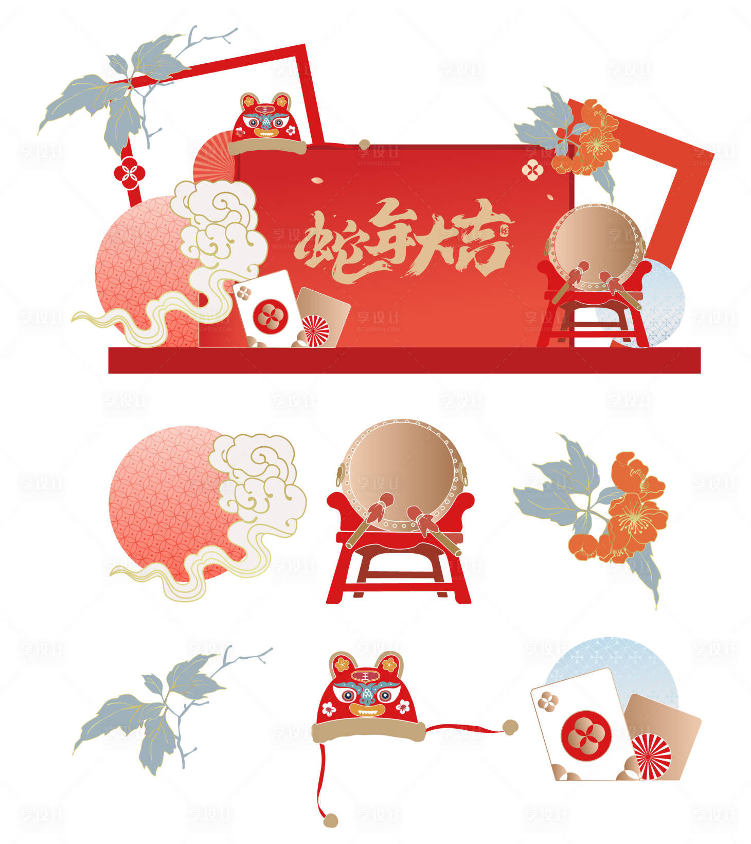 源文件下载【蛇年大吉红金中国风美陈】编号：40910028177692987